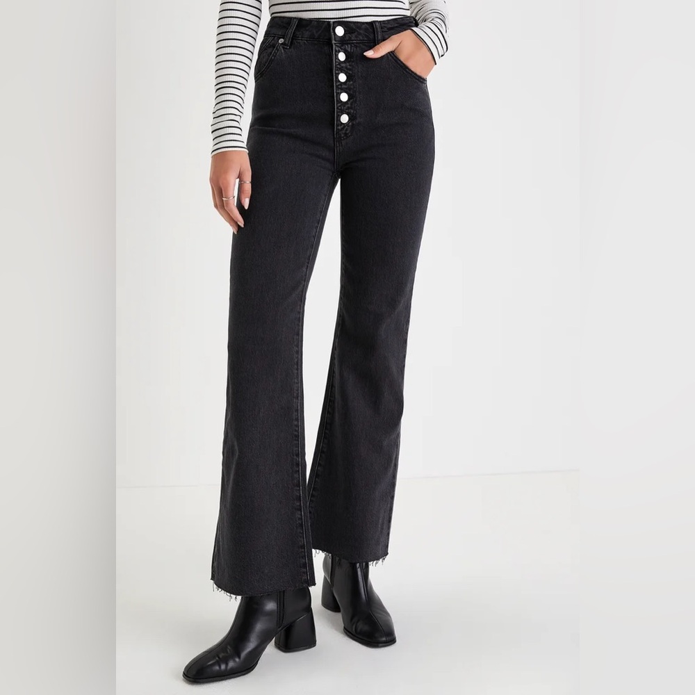 ROLLA'S Eastcoast Flare Black High-Rise Button-Fly Flared Jeans - Picture 2 of 10